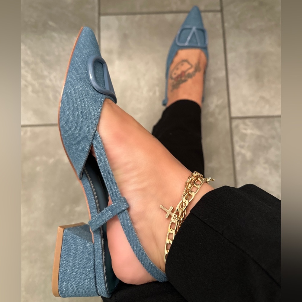 NEW! Denim Blue Women's Slingback Business Casual Shoes - Picture 3 of 8
